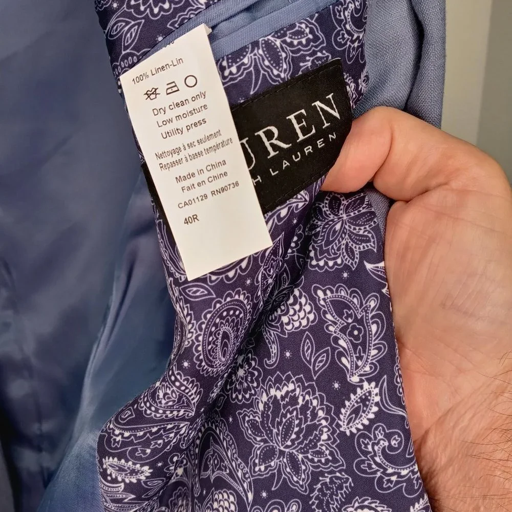 Lauren Ralph Lauren Men's Linen Sport Coat, Jacket, Blazer Lite Blue Size 40R - Picture 14 of 17